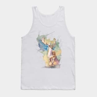 Deer Watercolor with great background multicolor Tank Top